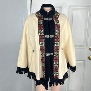 Fjord Shawl Jacket Women's 42 US 6 Clasp Nordic Fringe Wool Lined Coat U3-13